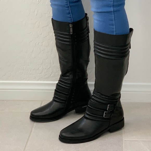 Black Equestrian Engineer Knee High Riding Boots - Picture 6 of 7